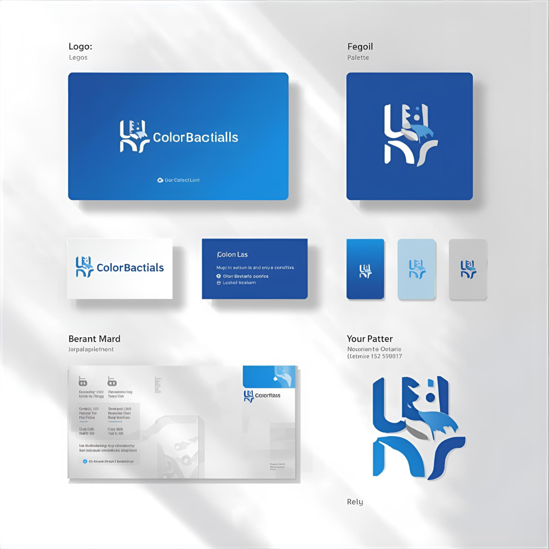 Brand identity mockups with logo, stationery and packaging